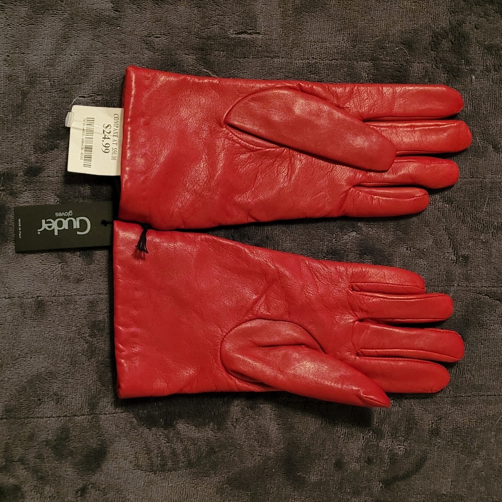 NWT Guder warm womens leather gloves Italy Italian Wool Genuine Leather Red WARM